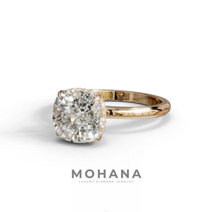3 Carat E VVS Cushion Lab Diamond Hidden Halo Ring