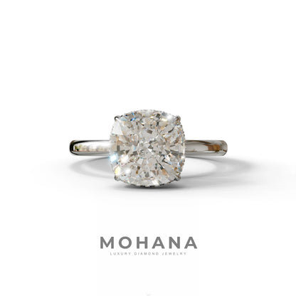 3 Carat E VVS Cushion Lab Diamond Hidden Halo Ring - 10K Solid Gold / White Gold