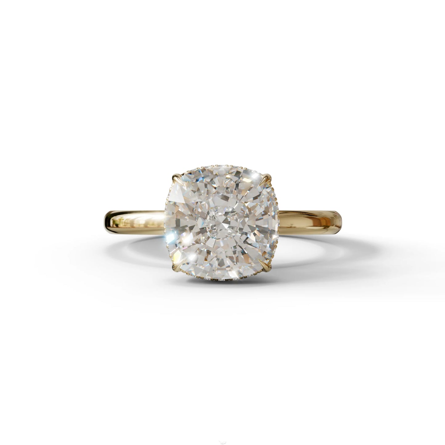 3 Carat E VVS Cushion Lab Diamond Hidden Halo Ring - 10K Solid Gold / Yellow Gold