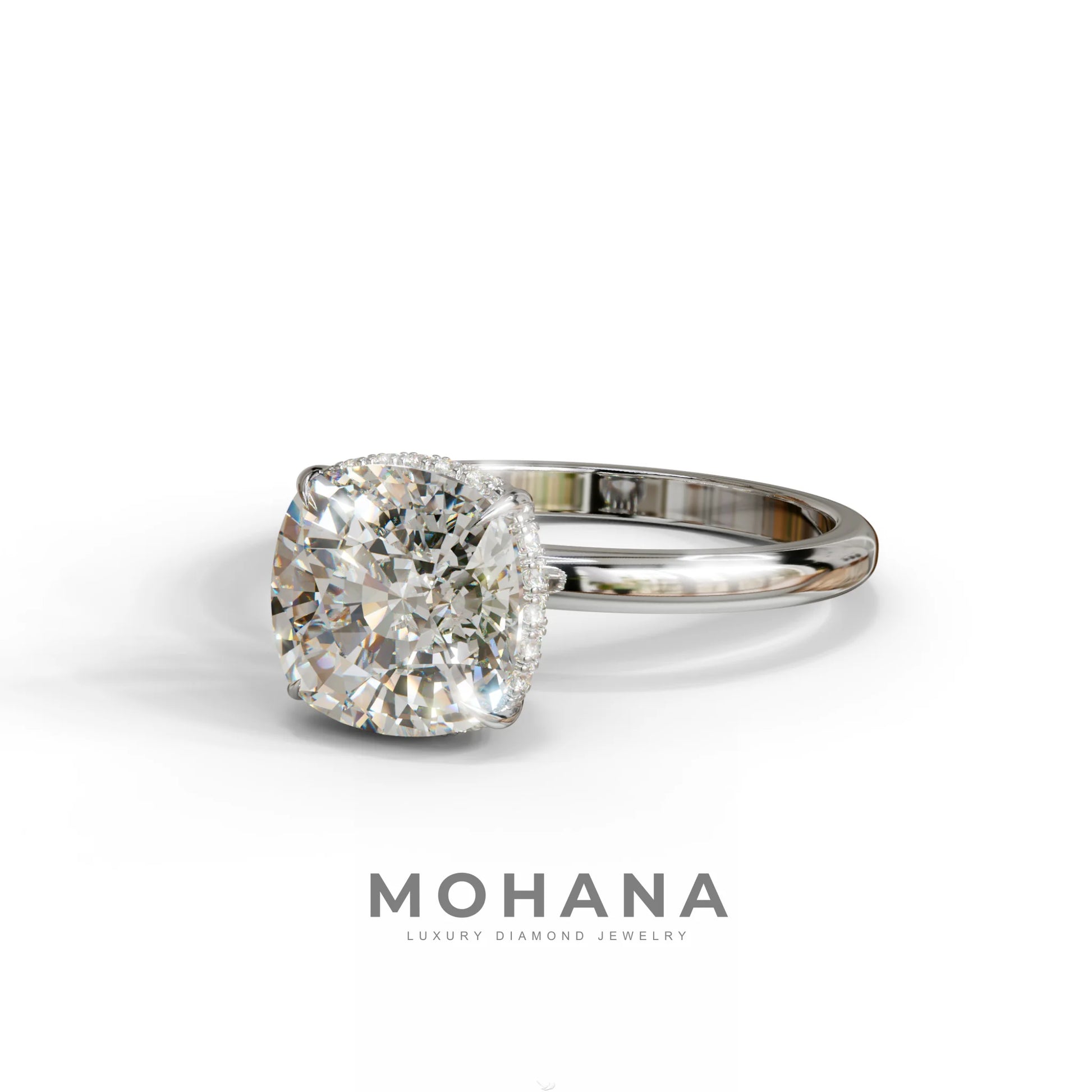 3 Carat E VVS Cushion Lab Diamond Hidden Halo Ring