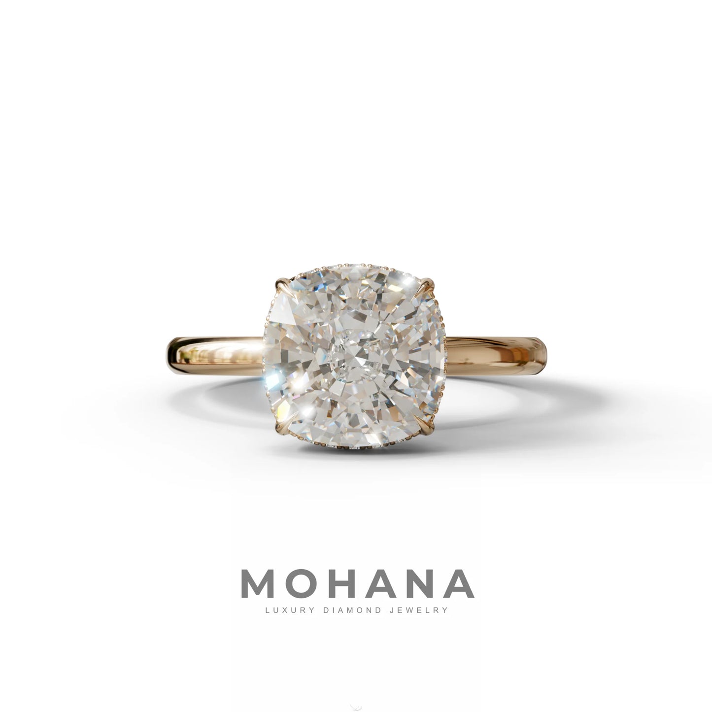 3 Carat E VVS Cushion Lab Diamond Hidden Halo Ring - 10K Solid Gold / Rose Gold