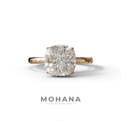 3 Carat E VVS Cushion Lab Diamond Hidden Halo Ring - 10K Solid Gold / Rose Gold