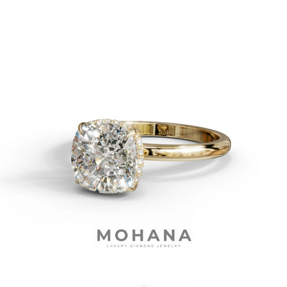 3 Carat E VVS Cushion Lab Diamond Hidden Halo Ring