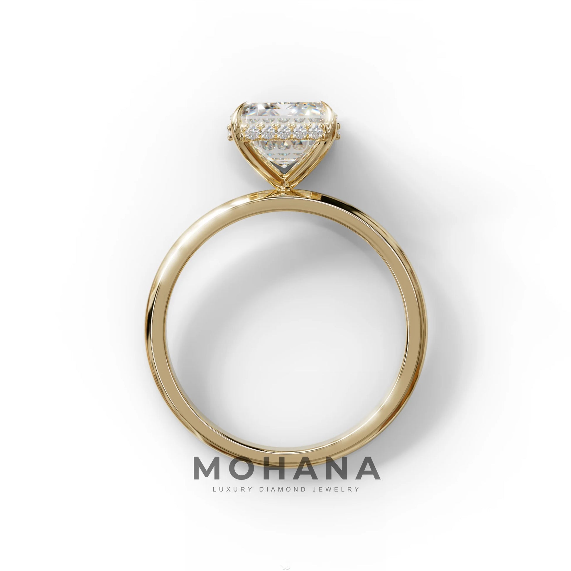 3 Carat E/VVS Emerald Cut Hidden Halo & Claw Setting Lab Grown Diamond Ring