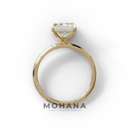 3 Carat E/VVS Emerald Cut Hidden Halo & Claw Setting Lab Grown Diamond Ring