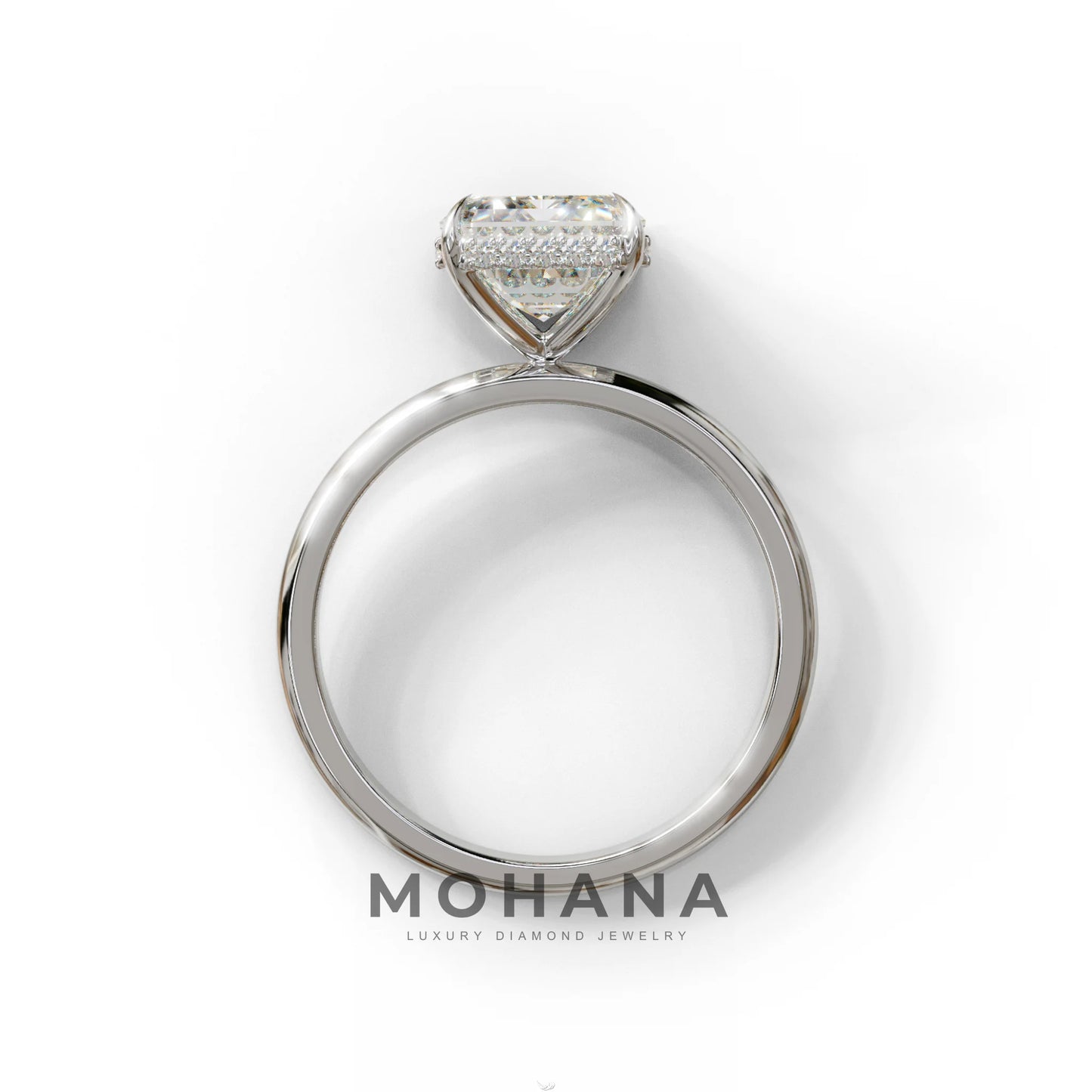 3 Carat E/VVS Emerald Cut Hidden Halo & Claw Setting Lab Grown Diamond Ring