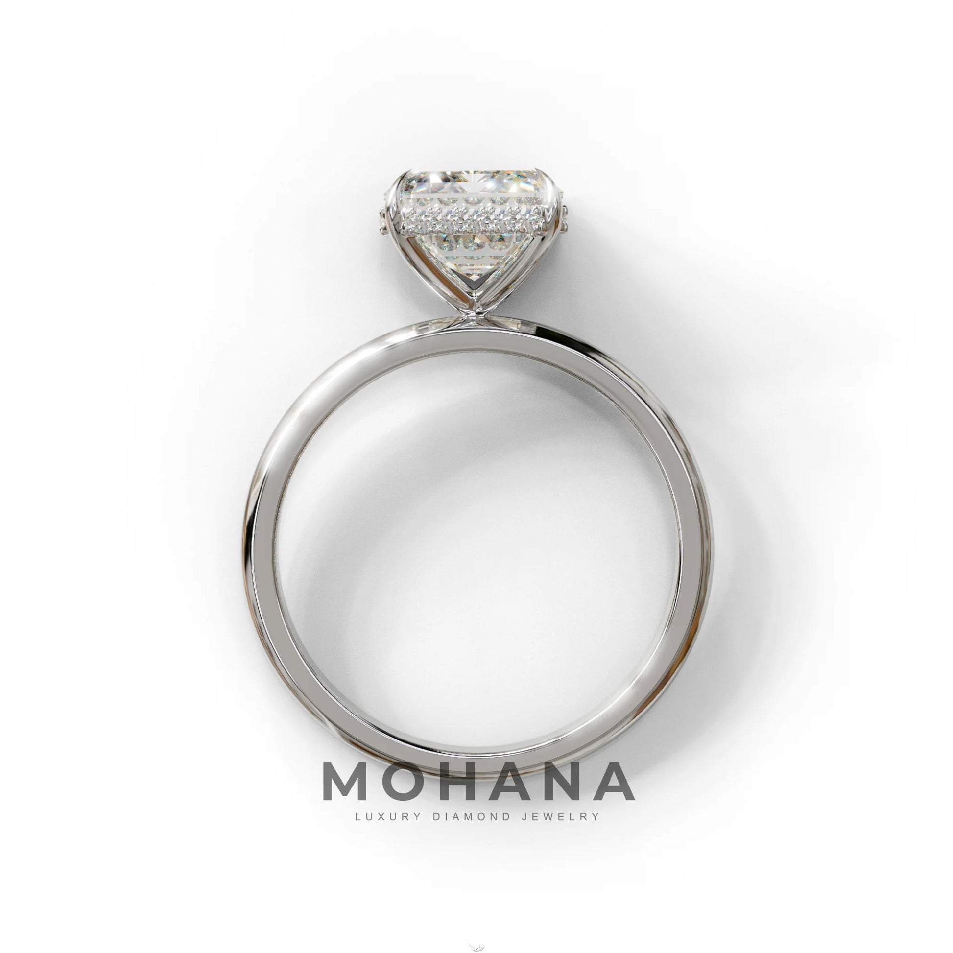 3 Carat E/VVS Emerald Cut Hidden Halo & Claw Setting Lab Grown Diamond Ring