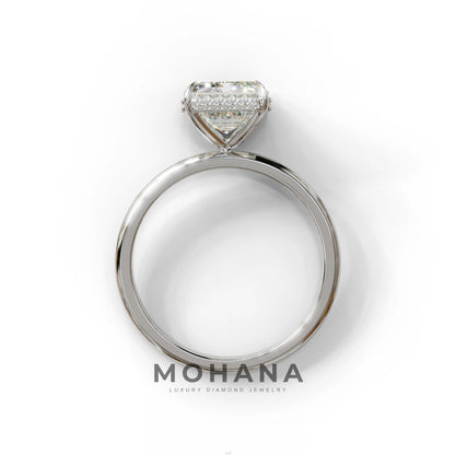 3 Carat E/VVS Emerald Cut Hidden Halo & Claw Setting Lab Grown Diamond Ring