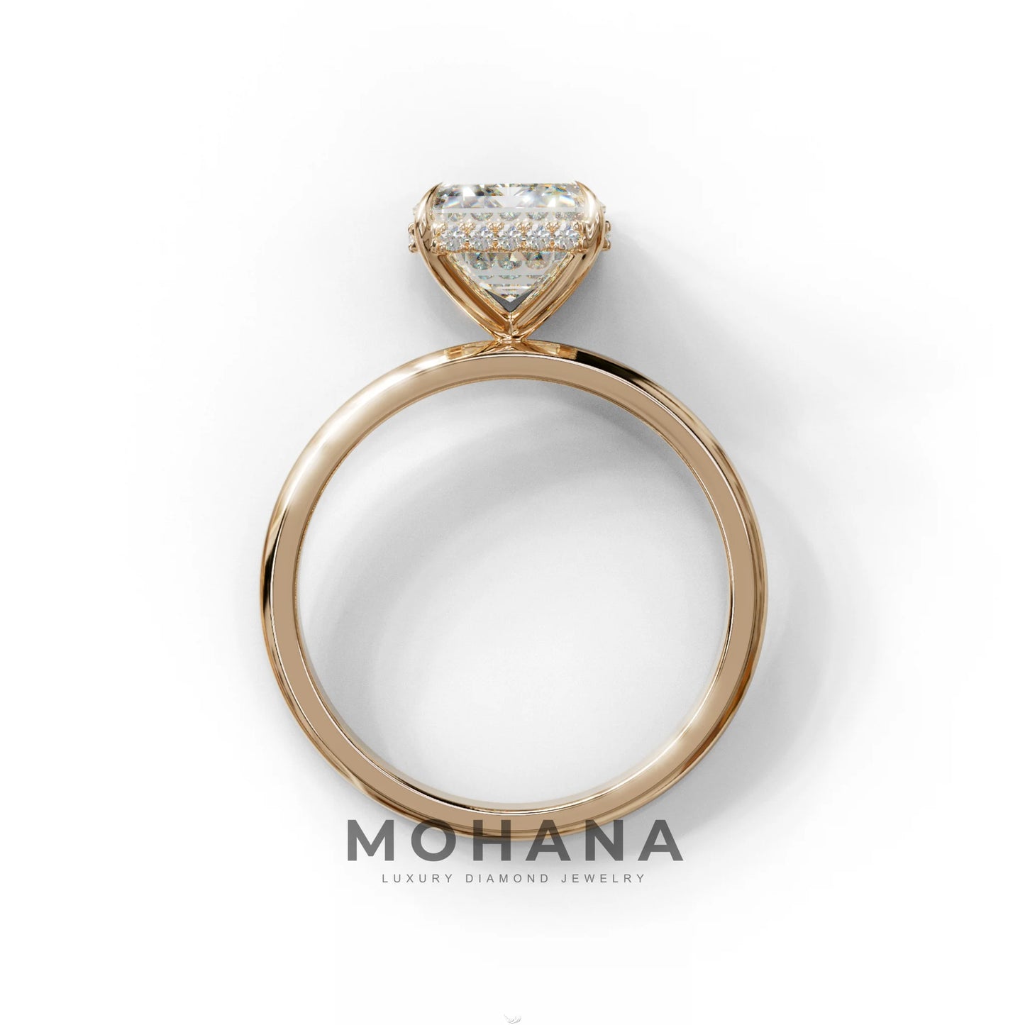 3 Carat E/VVS Emerald Cut Hidden Halo & Claw Setting Lab Grown Diamond Ring