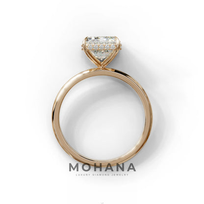 3 Carat E/VVS Emerald Cut Hidden Halo & Claw Setting Lab Grown Diamond Ring