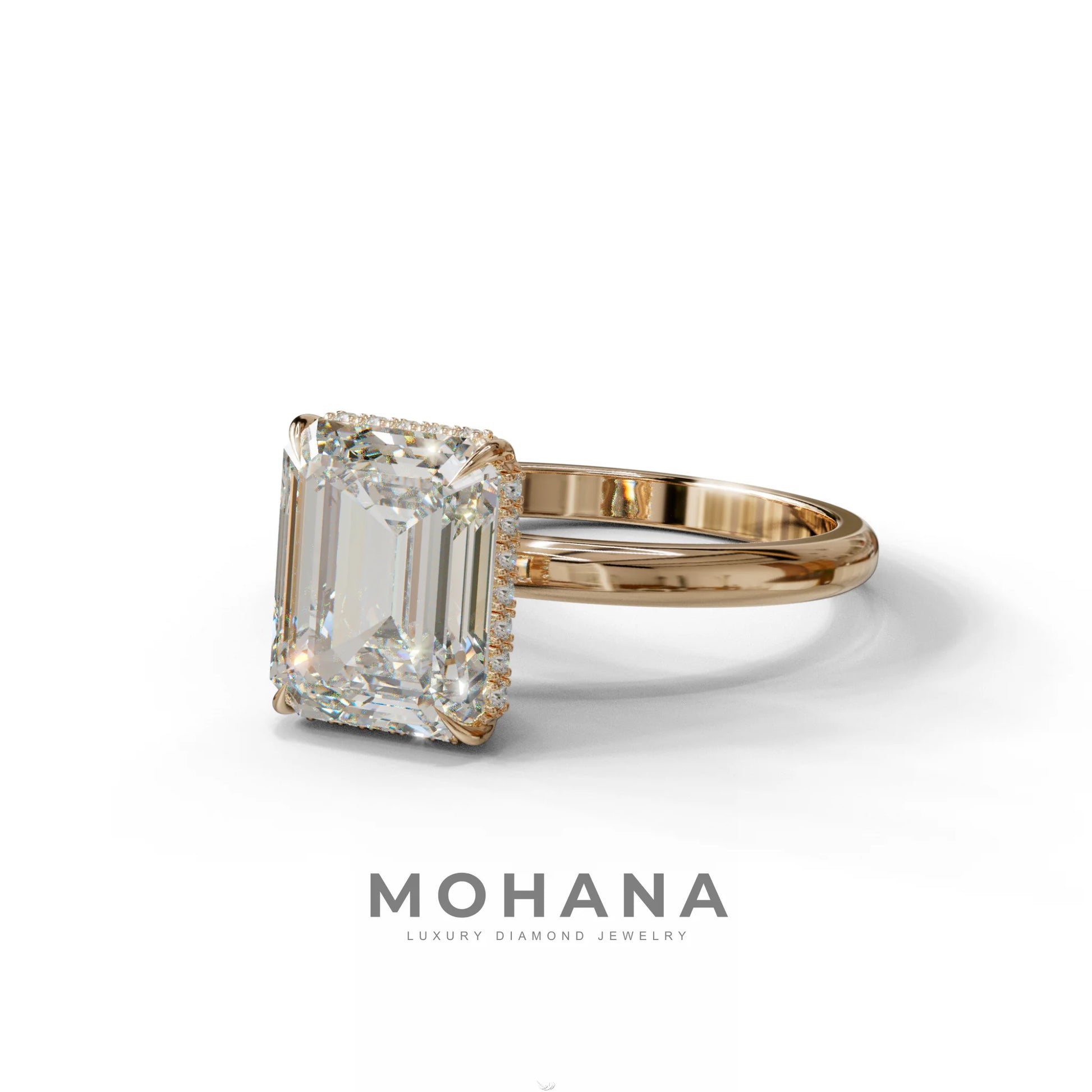 3 Carat E/VVS Emerald Cut Hidden Halo & Claw Setting Lab Grown Diamond Ring