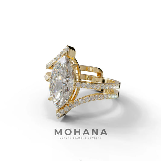 3 Carat Marquise Cut E VVS Lab Diamond Ring with Double Pave Setting