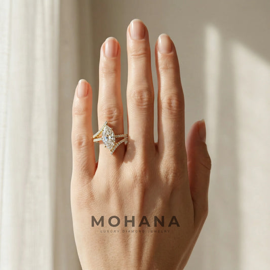 3ct E VVS Marquise Cut Double Pave Lab Grown Diamond Engagement Ring