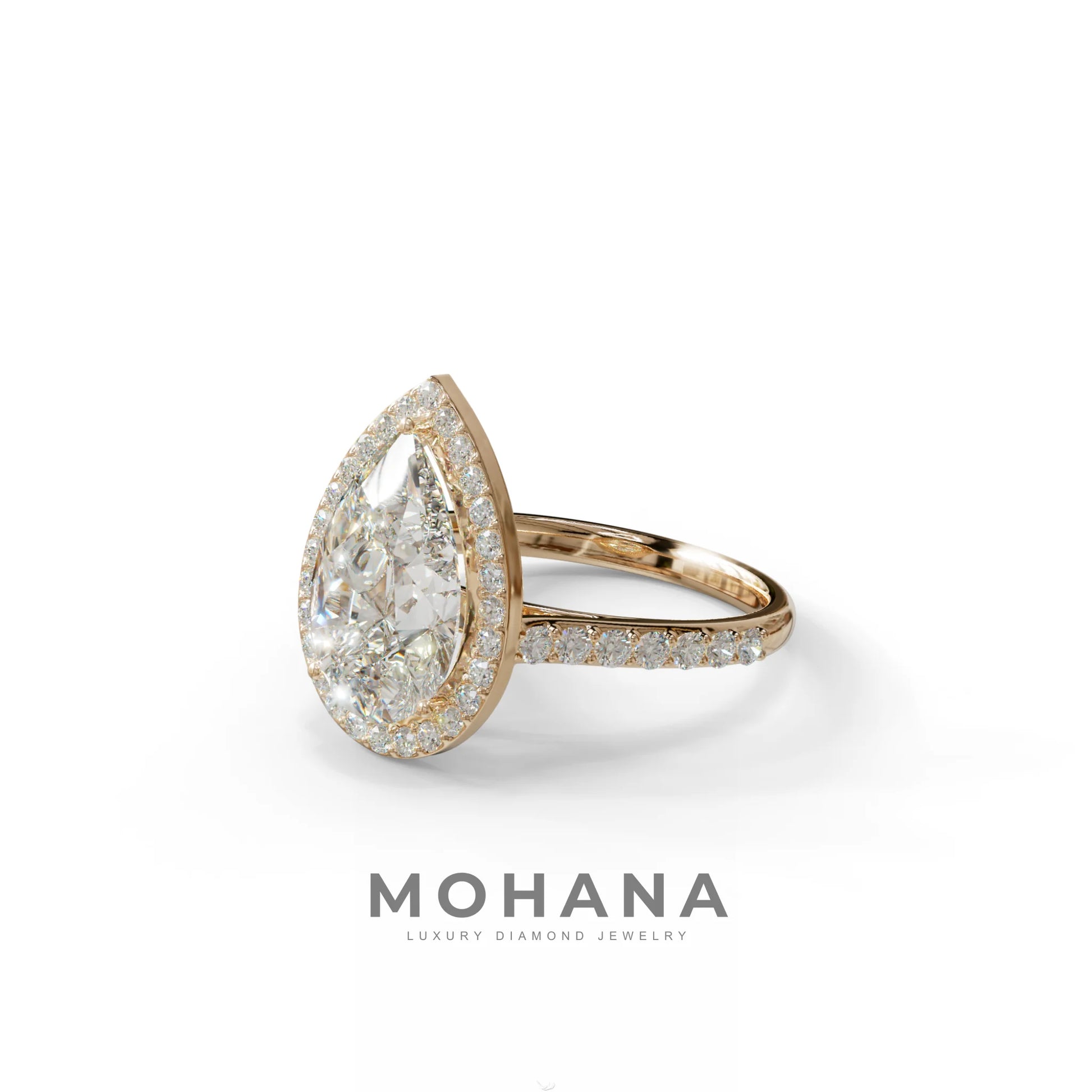 3 Carat E/VVS Pear Cut Halo & Pave Setting Lab Grown Diamond Setting Ring