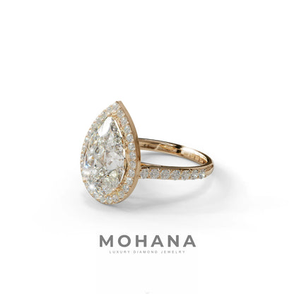 3 Carat E/VVS Pear Cut Halo & Pave Setting Lab Grown Diamond Setting Ring
