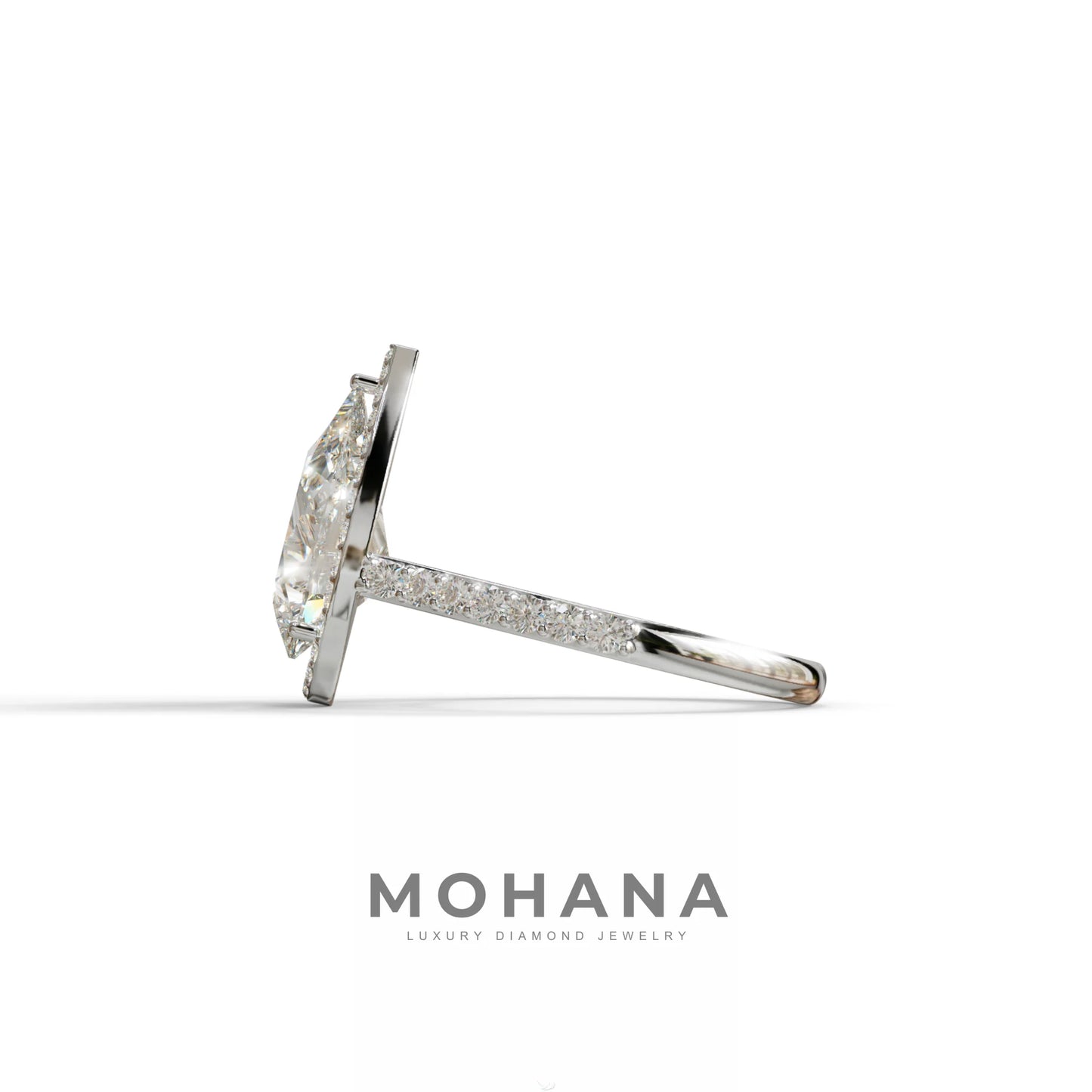 3 Carat E/VVS Pear Cut Halo & Pave Setting Lab Grown Diamond Setting Ring