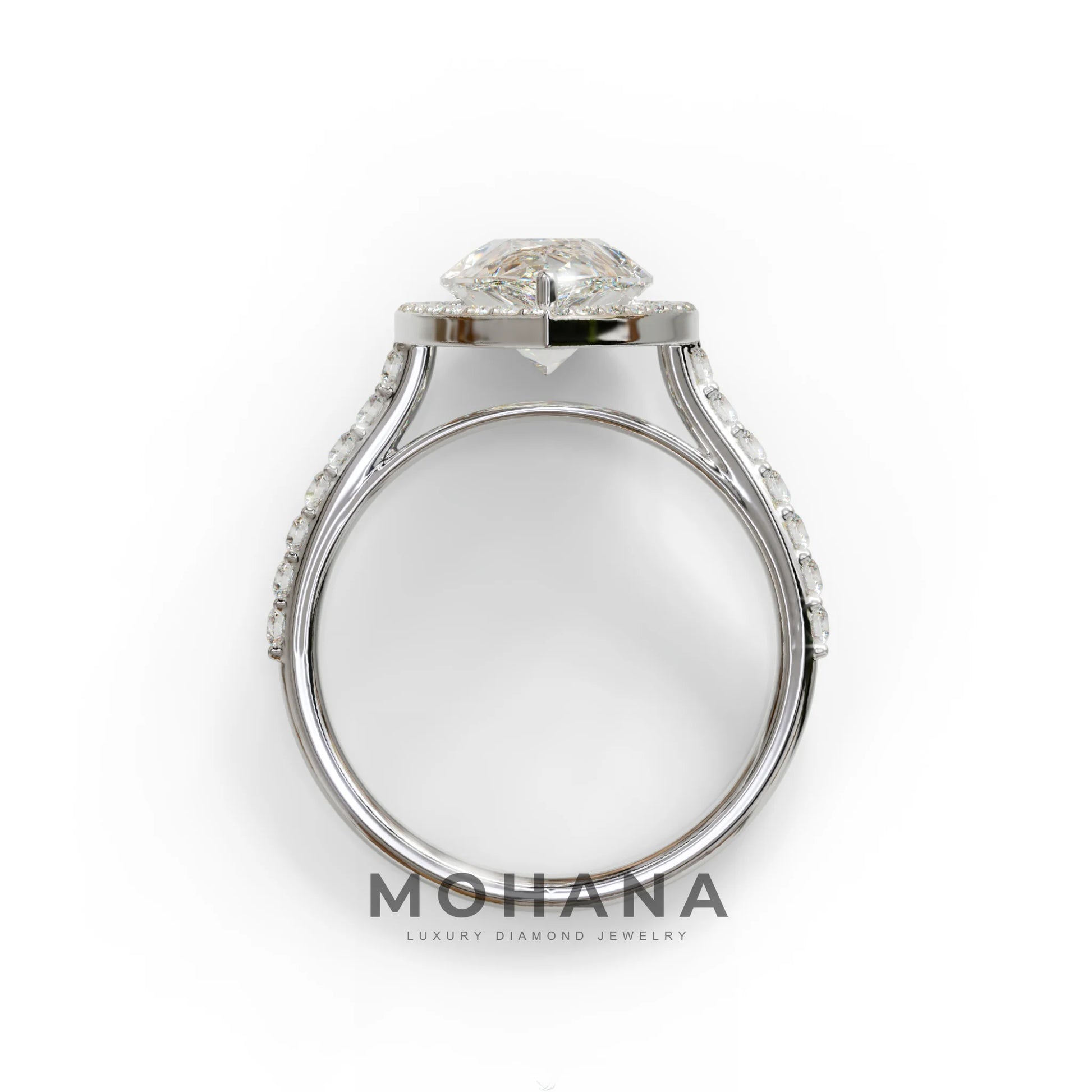 3 Carat E/VVS Pear Cut Halo & Pave Setting Lab Grown Diamond Setting Ring