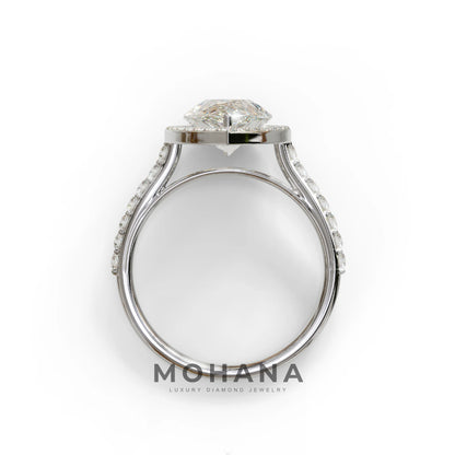 3 Carat E/VVS Pear Cut Halo & Pave Setting Lab Grown Diamond Setting Ring