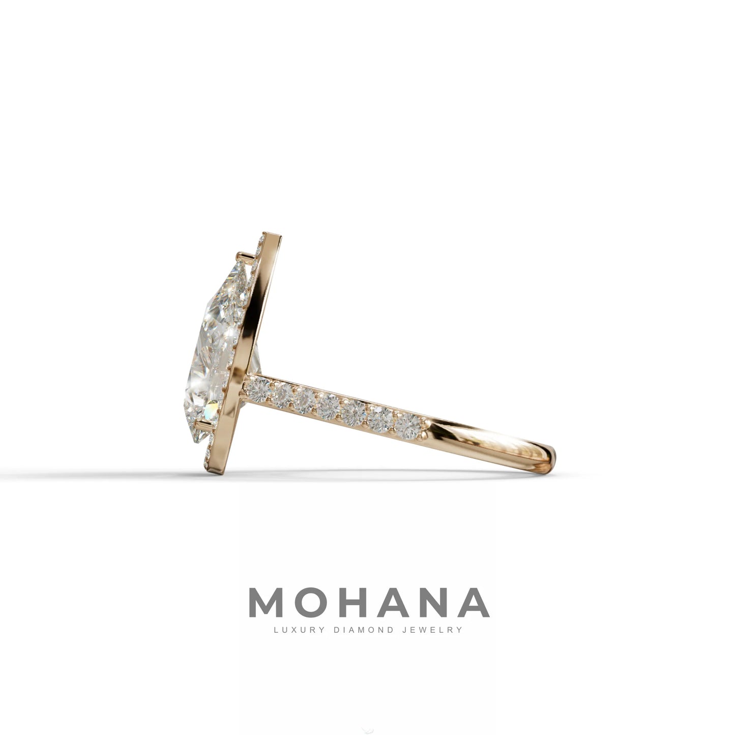 3 Carat E/VVS Pear Cut Halo & Pave Setting Lab Grown Diamond Setting Ring