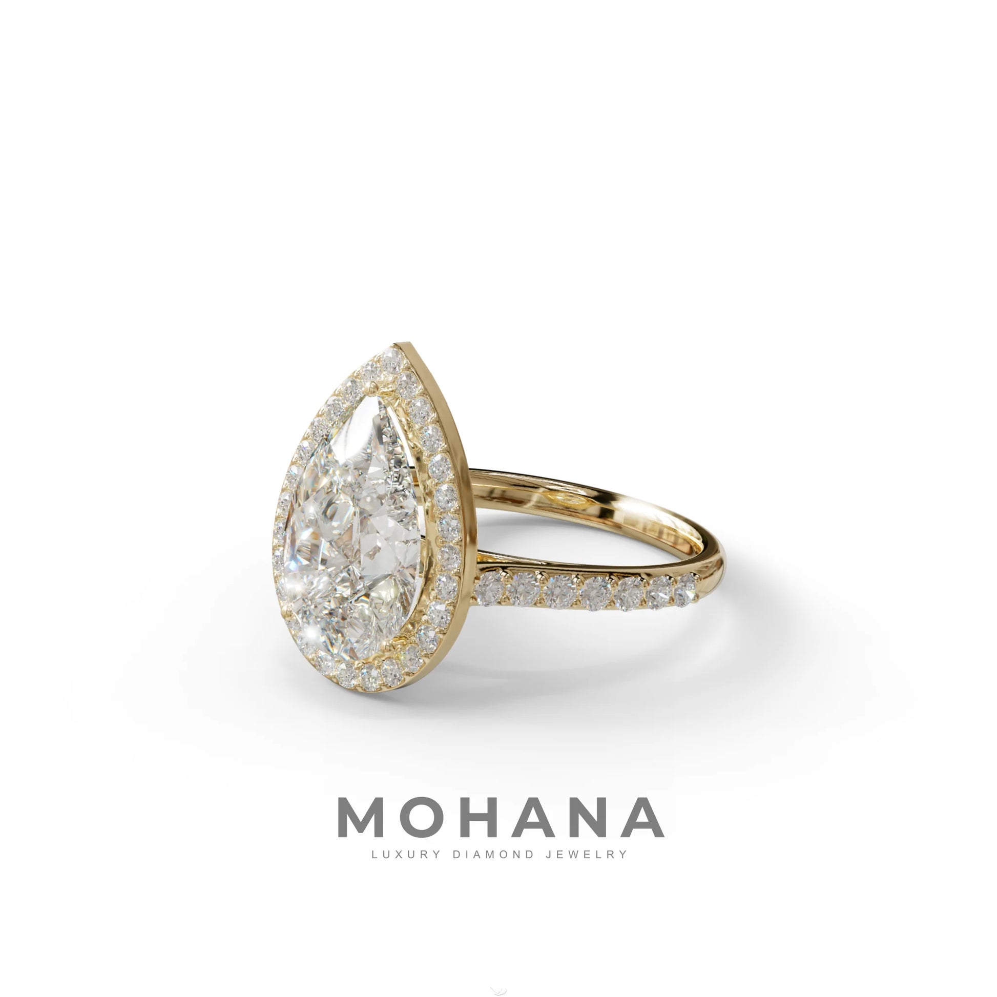 3 Carat E/VVS Pear Cut Halo & Pave Setting Lab Grown Diamond Setting Ring