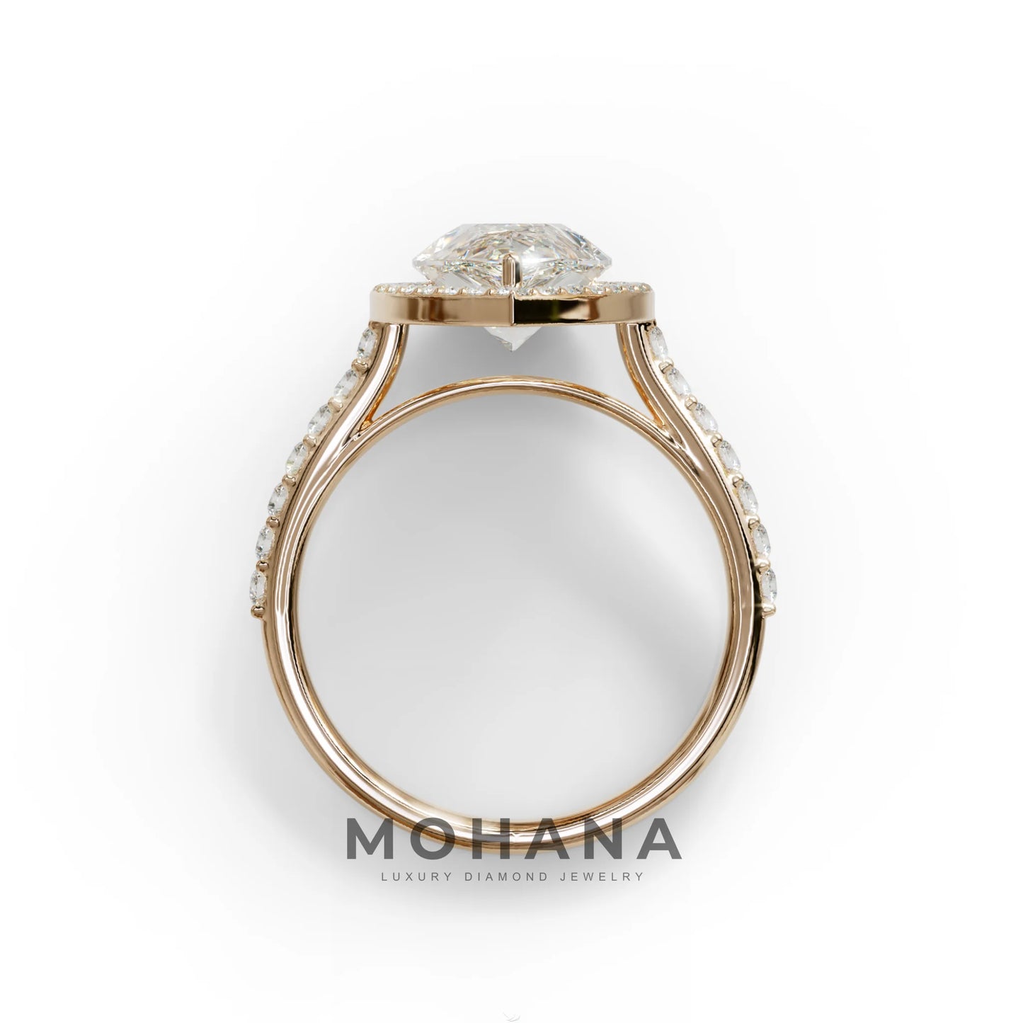 3 Carat E/VVS Pear Cut Halo & Pave Setting Lab Grown Diamond Setting Ring