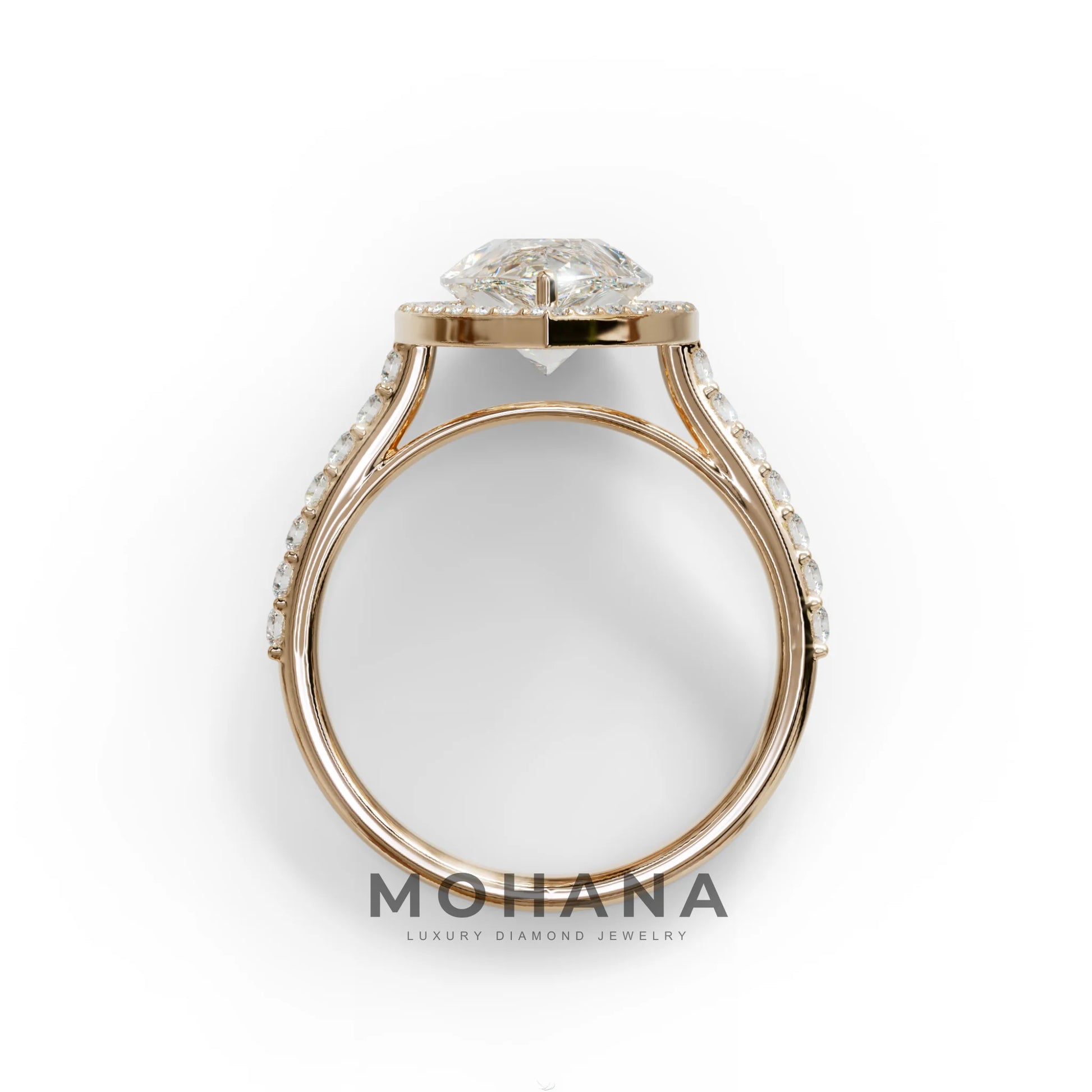 3 Carat E/VVS Pear Cut Halo & Pave Setting Lab Grown Diamond Setting Ring