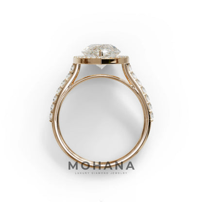 3 Carat E/VVS Pear Cut Halo & Pave Setting Lab Grown Diamond Setting Ring
