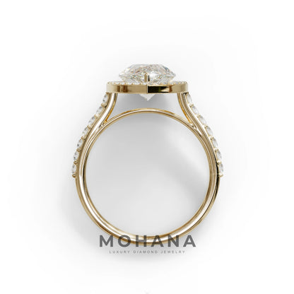 3 Carat E/VVS Pear Cut Halo & Pave Setting Lab Grown Diamond Setting Ring