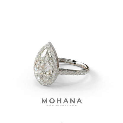 3 Carat E/VVS Pear Cut Halo & Pave Setting Lab Grown Diamond Setting Ring