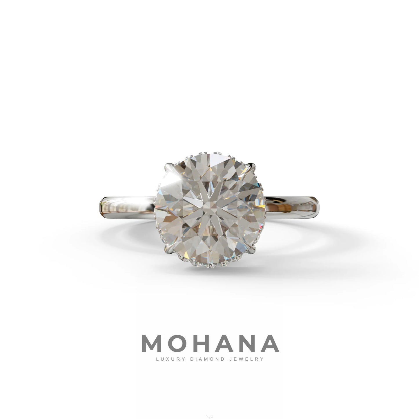 3 Carat E-VVS Round Hidden Halo Lab Diamond Ring - 10K Solid Gold / White Gold