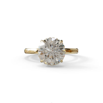3 Carat E-VVS Round Hidden Halo Lab Diamond Ring - 10K Solid Gold / Yellow Gold