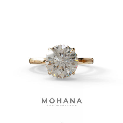 3 Carat E-VVS Round Hidden Halo Lab Diamond Ring - 10K Solid Gold / Rose Gold