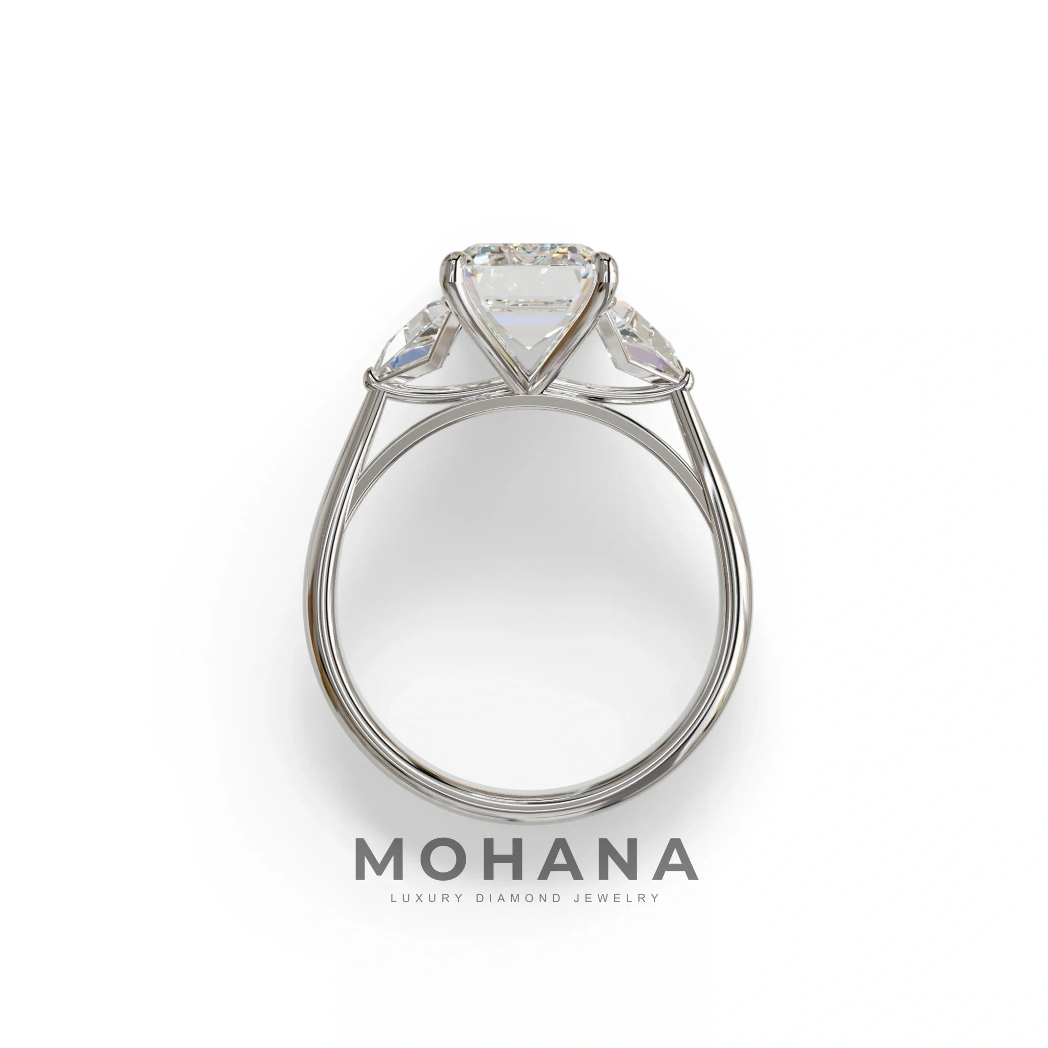 3Ct Emerald Cut Lab Grown Diamond Three stone Engagement Ring - Polaris
