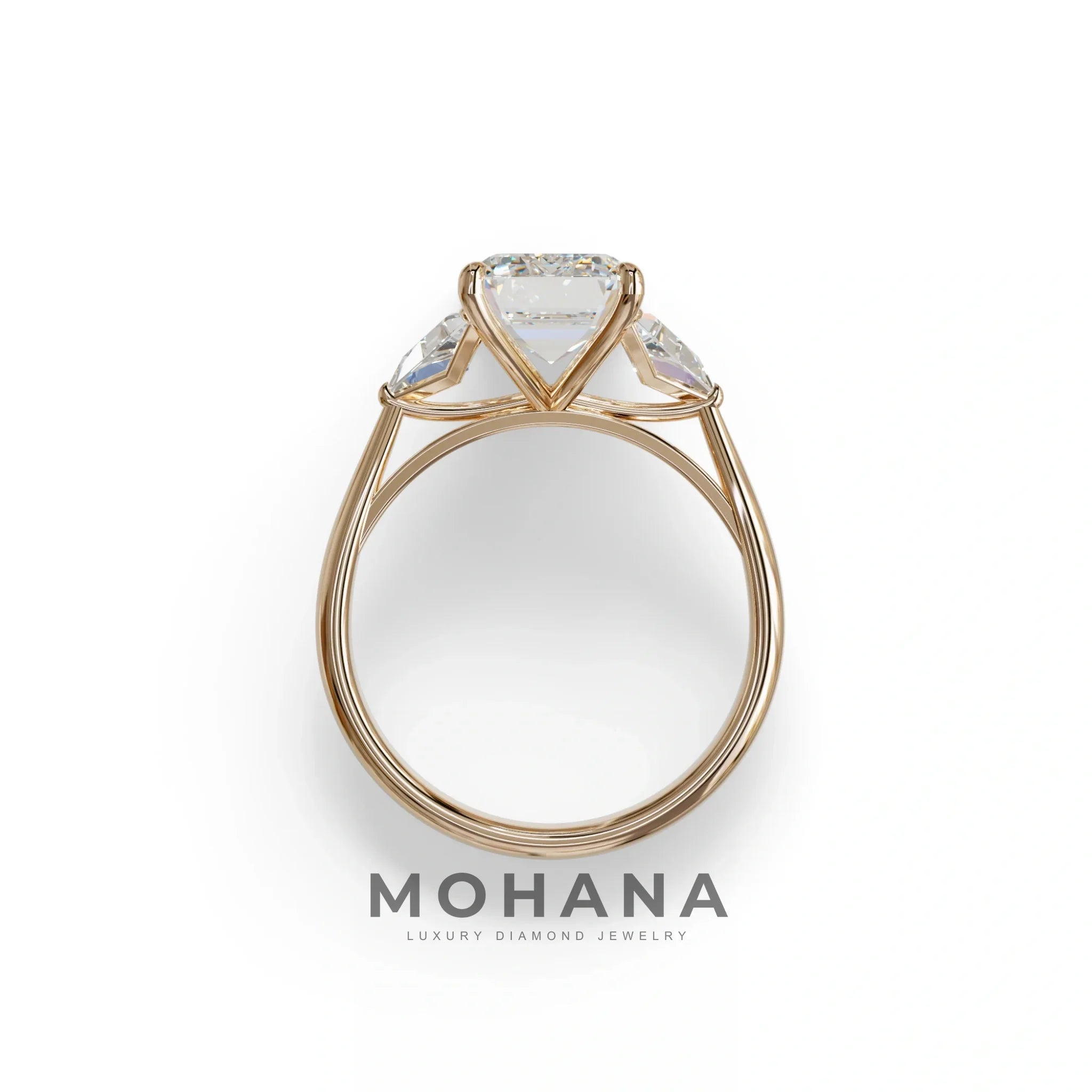 3Ct Emerald Cut Lab Grown Diamond Three stone Engagement Ring - Polaris