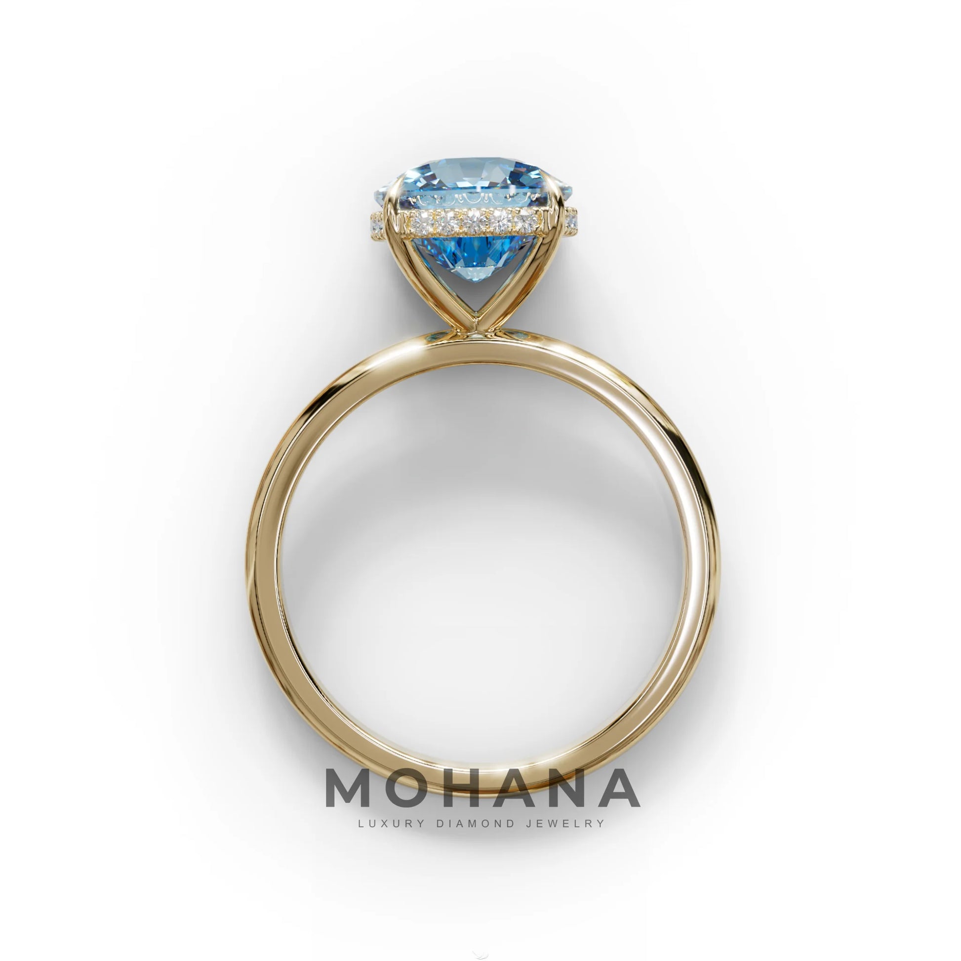 3 Carat Blue Cushion Lab Diamond Hidden Halo Ring