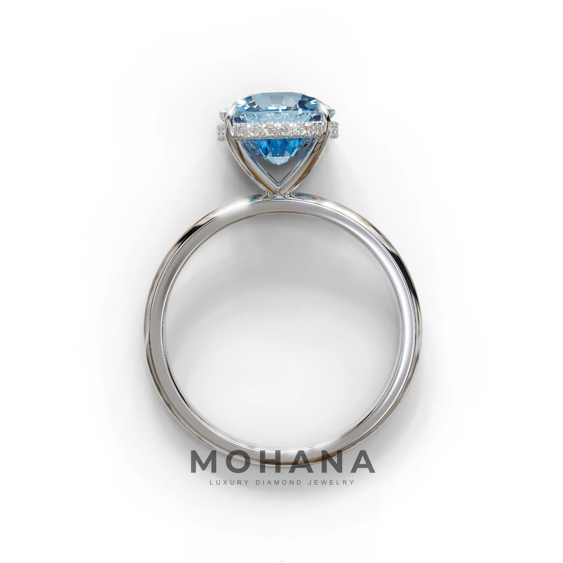 3 Carat Blue Cushion Lab Diamond Hidden Halo Ring