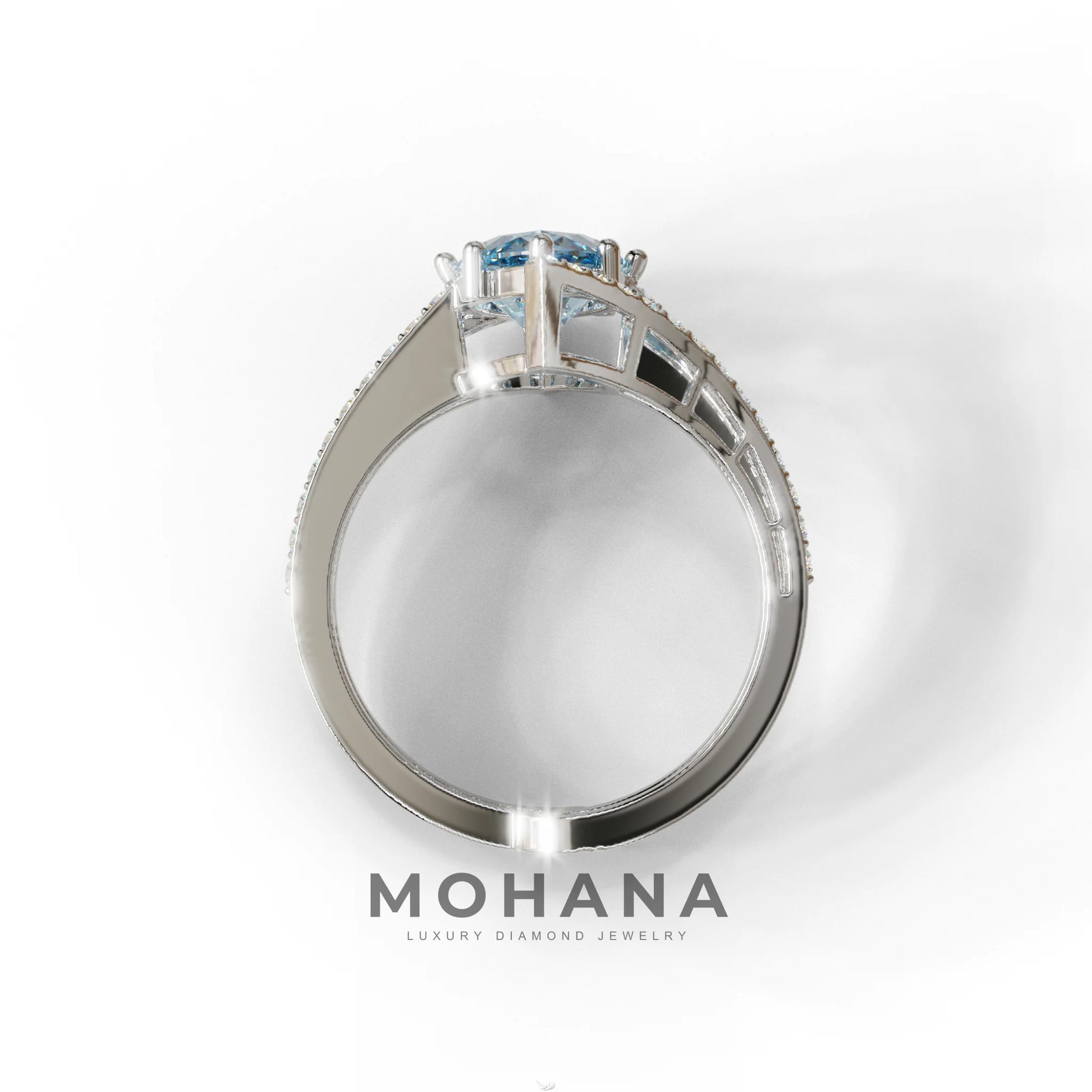 3 Carat Marquise Cut Blue Lab Diamond Ring with Double Pave Setting