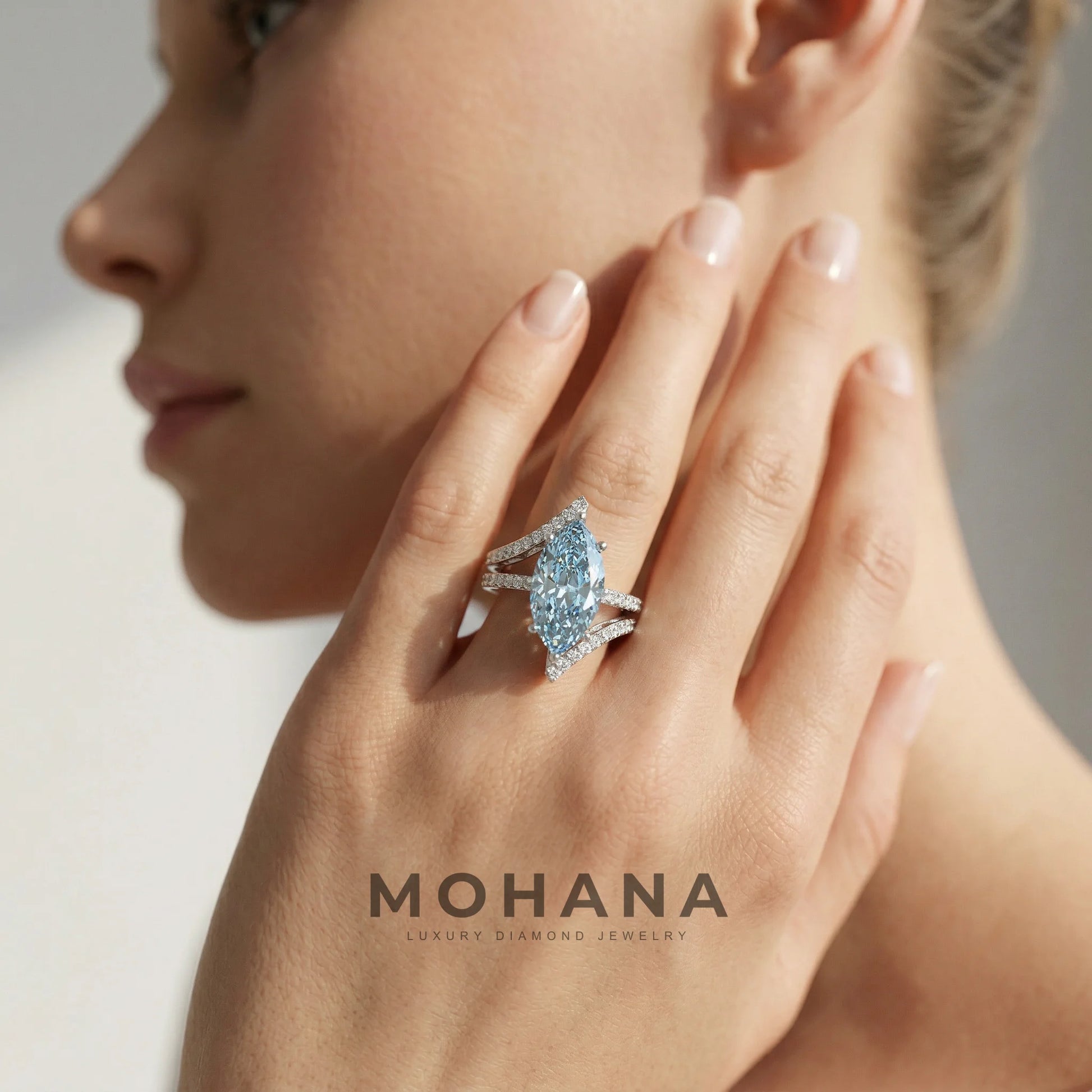 3ct Fancy Blue Marquise Cut Double Pave Lab Grown Diamond Engagement Ring