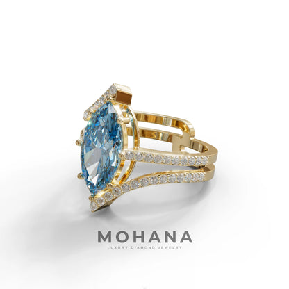 3 Carat Marquise Cut Blue Lab Diamond Ring with Double Pave Setting