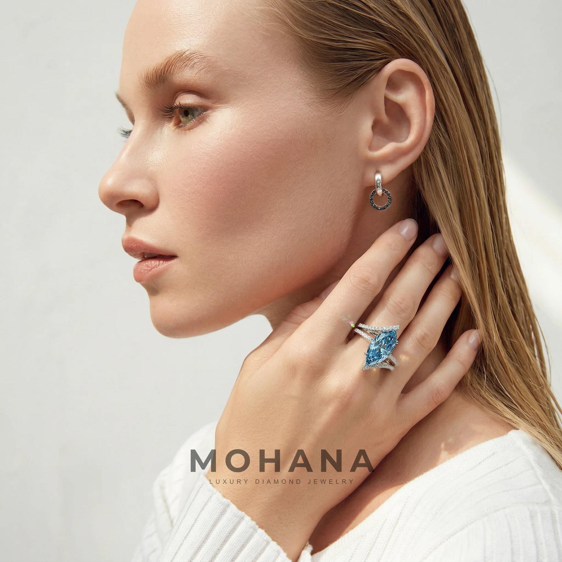 3ct Fancy Blue Marquise Cut Double Pave Lab Grown Diamond Engagement Ring