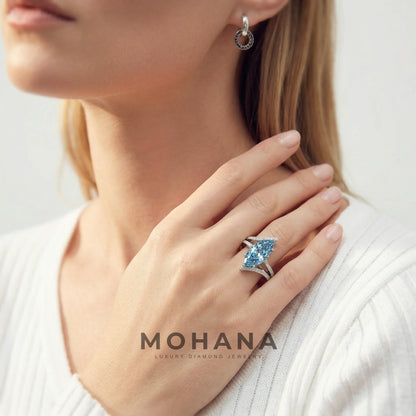 3ct Fancy Blue Marquise Cut Double Pave Lab Grown Diamond Engagement Ring