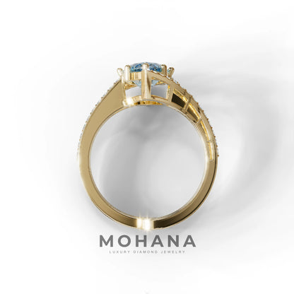 3 Carat Marquise Cut Blue Lab Diamond Ring with Double Pave Setting