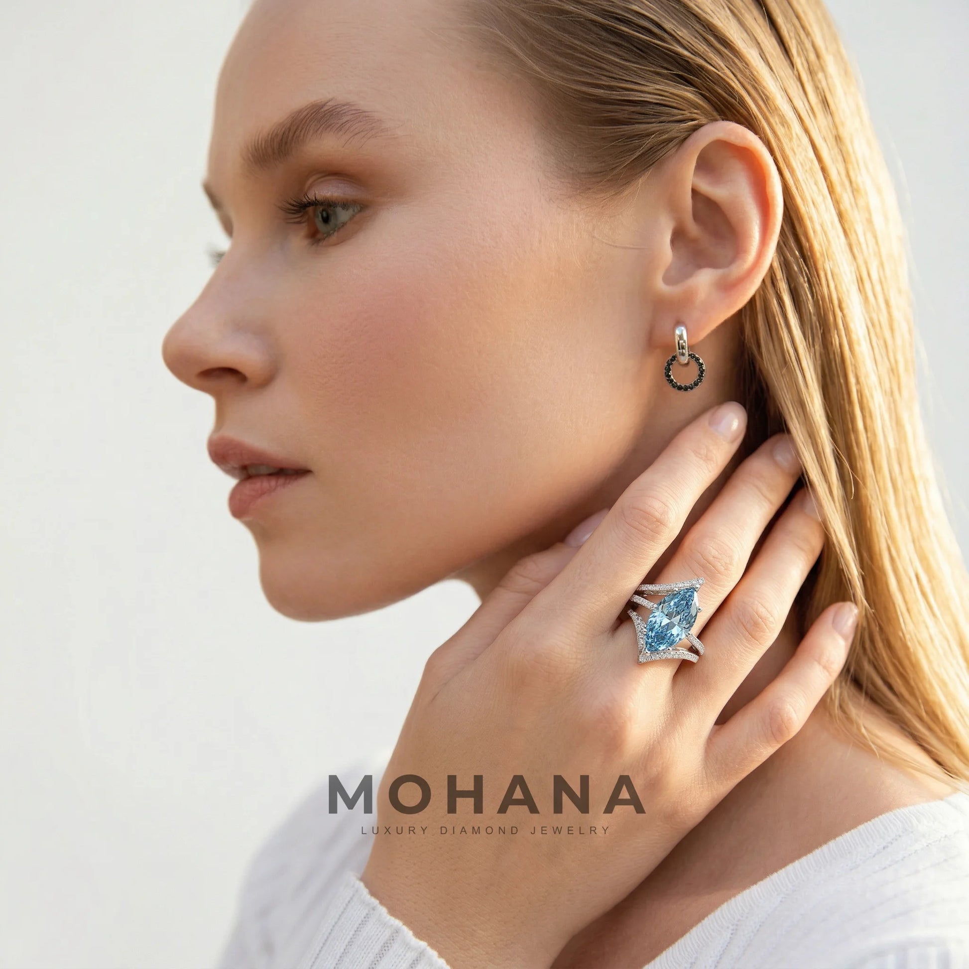 3ct Fancy Blue Marquise Cut Double Pave Lab Grown Diamond Engagement Ring