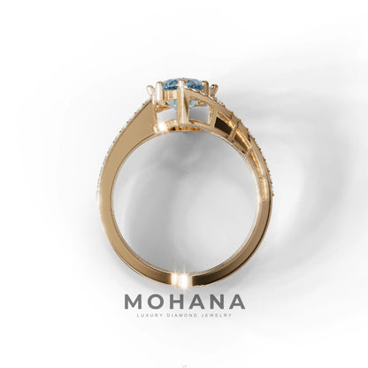 3 Carat Marquise Cut Blue Lab Diamond Ring with Double Pave Setting