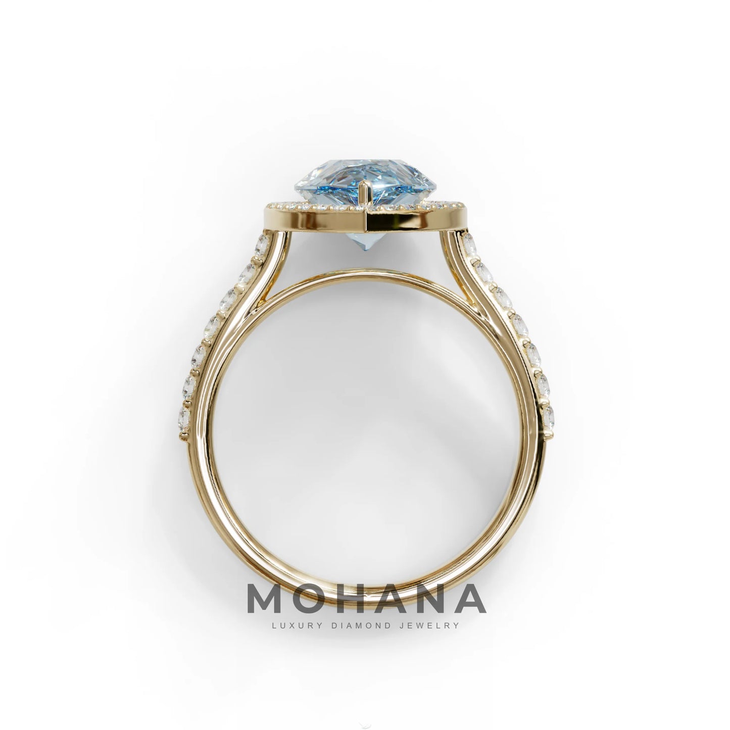 3 Carat Blue Pear Cut Halo & Pave Setting Lab Grown Diamond Ring - Madona