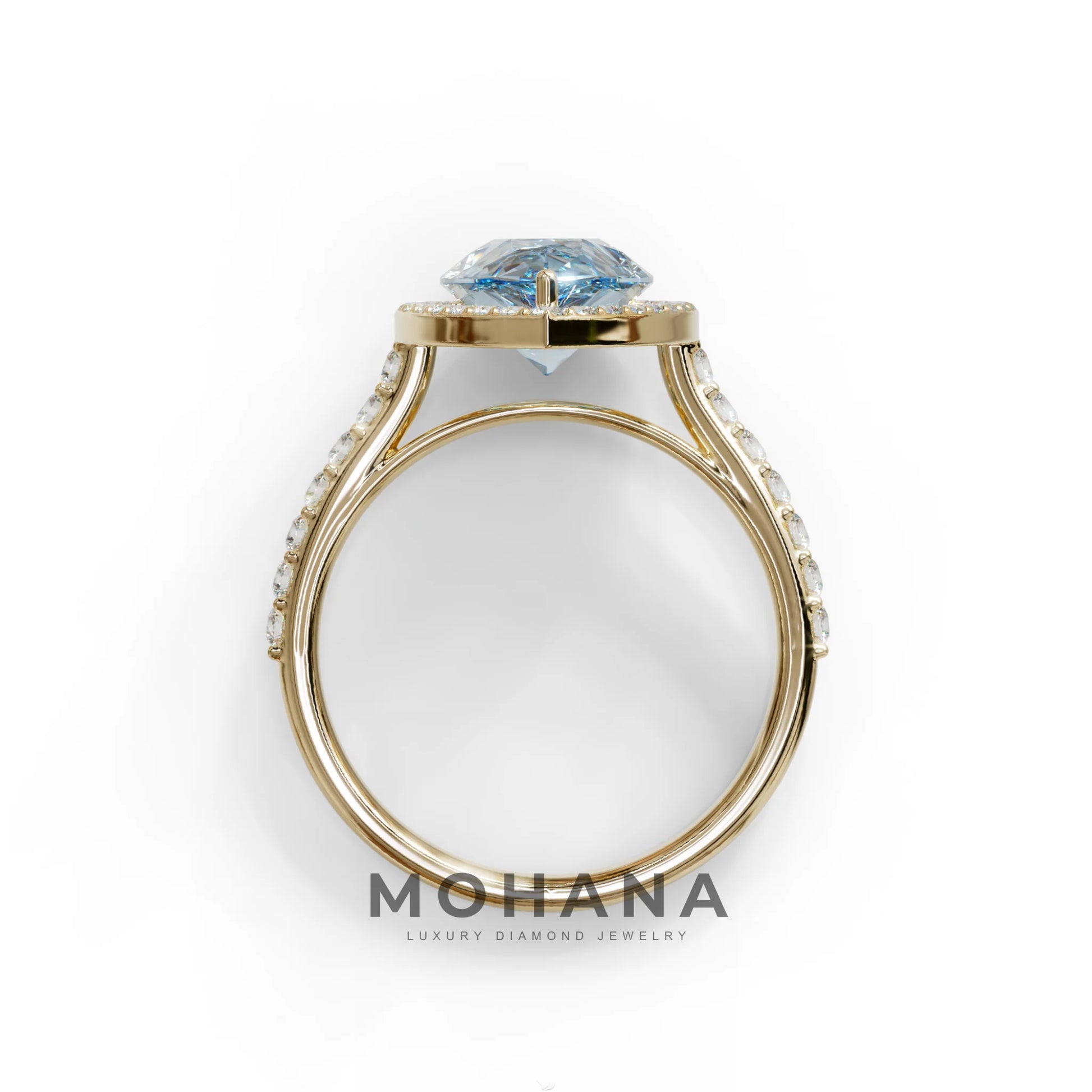 3 Carat Blue Pear Cut Halo & Pave Setting Lab Grown Diamond Ring - Madona