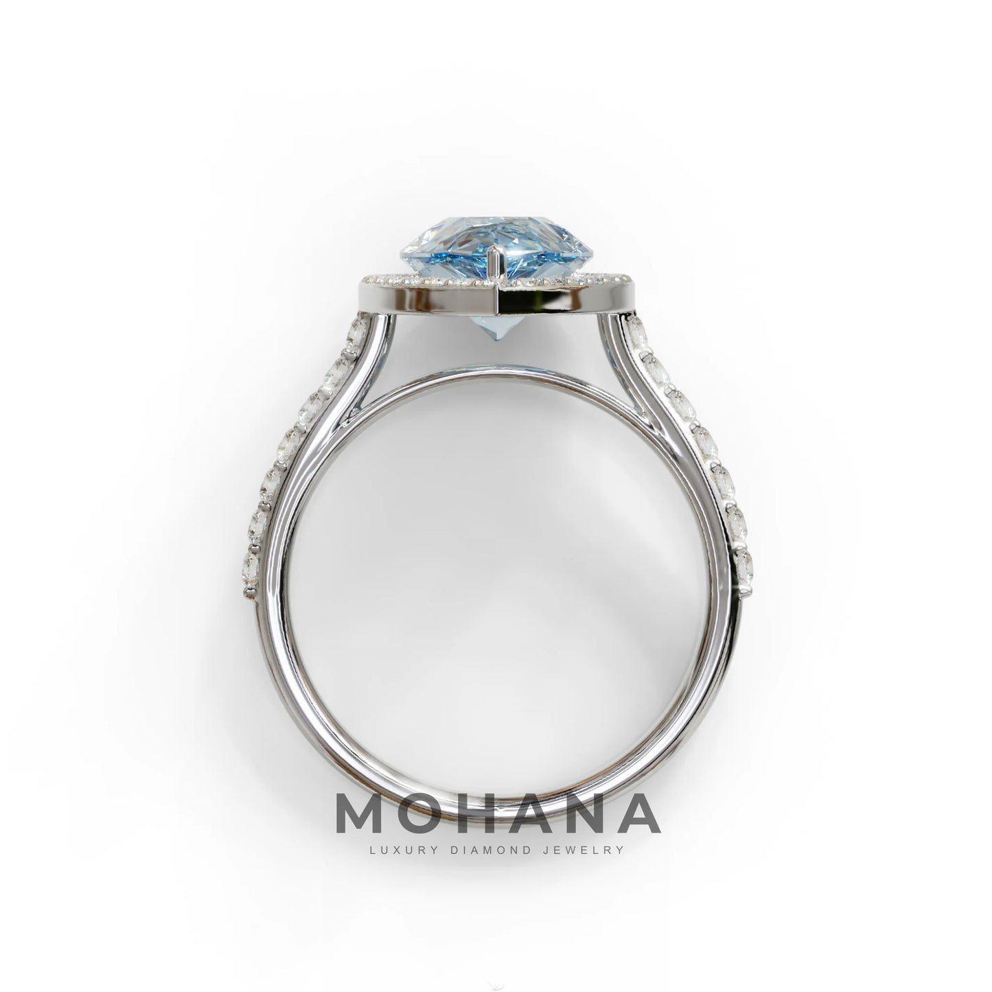 3 Carat Blue Pear Cut Halo & Pave Setting Lab Grown Diamond Ring - Madona