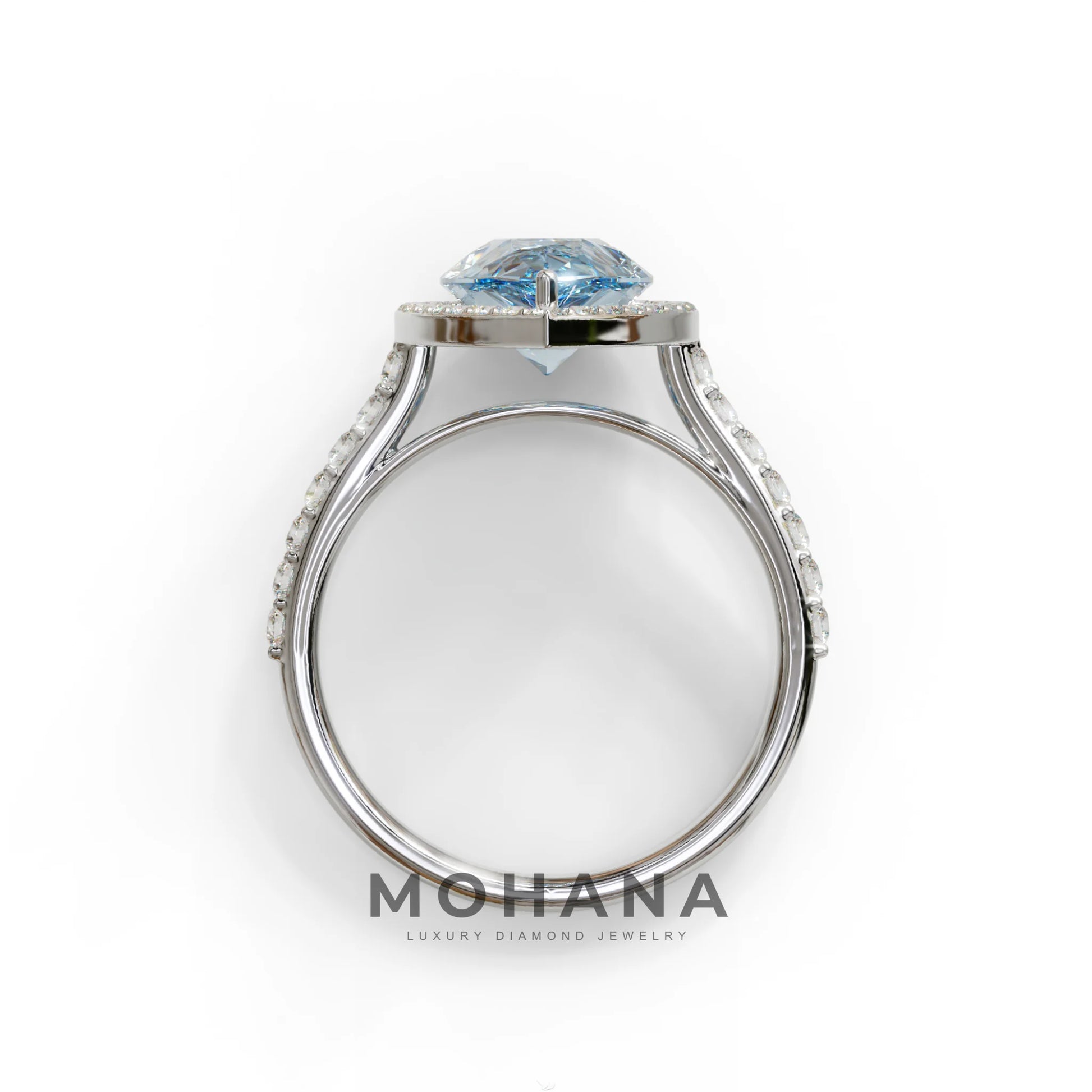 3 Carat Blue Pear Cut Halo & Pave Setting Lab Grown Diamond Ring - Madona