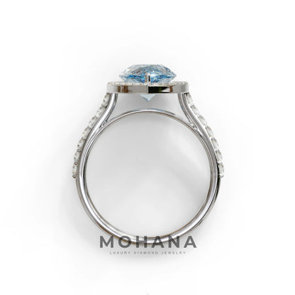 3 Carat Blue Pear Cut Halo & Pave Setting Lab Grown Diamond Ring - Madona