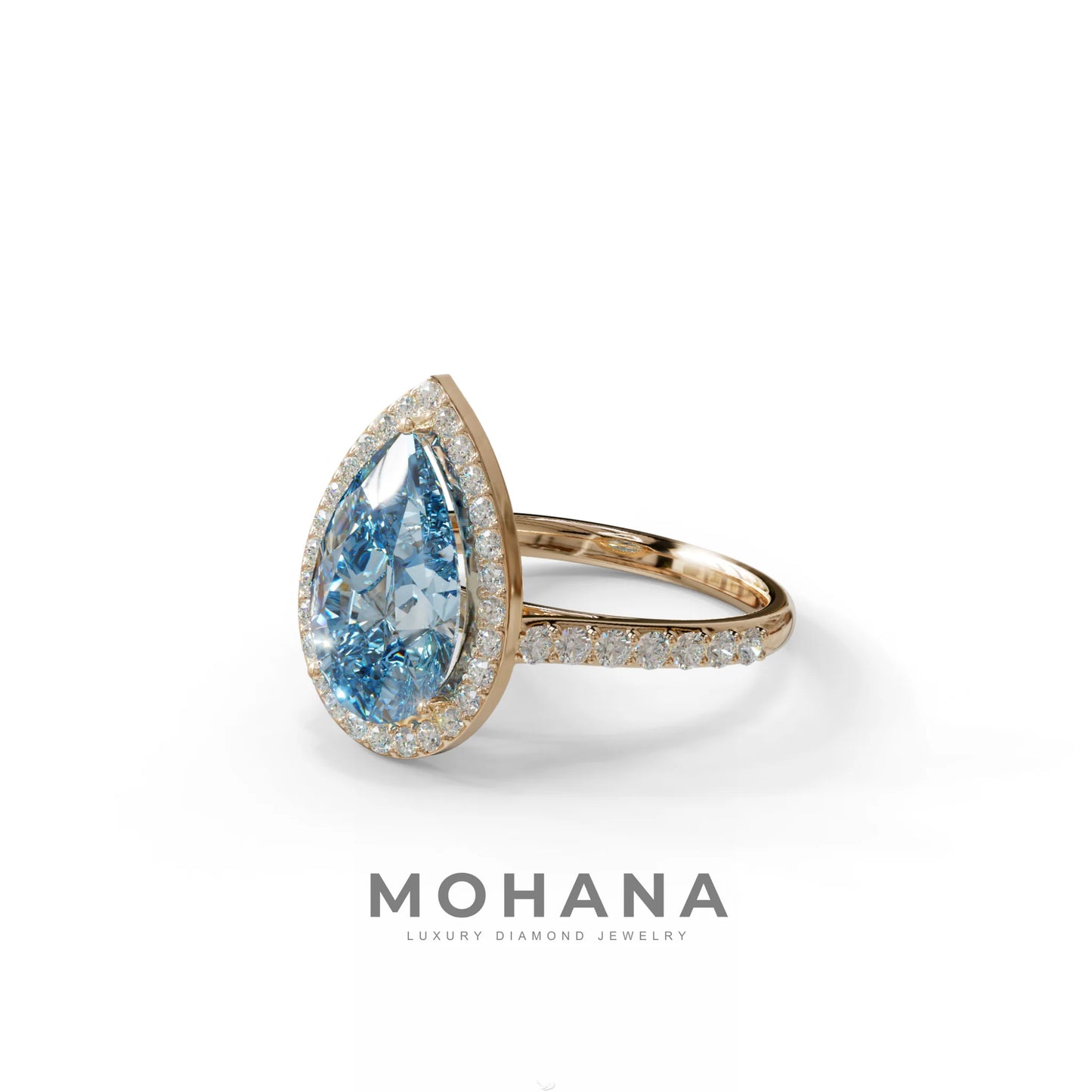 3 Carat Blue Pear Cut Halo & Pave Setting Lab Grown Diamond Ring - Madona